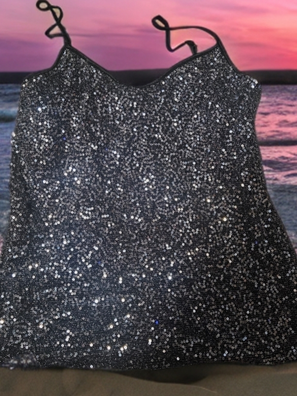 Express Black Silver Sequin Spaghetti Strap Camisole ✨ #Camisole #Sequins ✨👚🪩